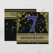 Invitation Fête du 7ème anniversaire noir et or (Devant / Derrière)