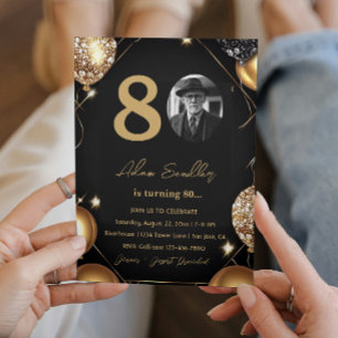 Invitation Fête du 80e anniversaire avec ballons et parties s