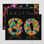 Invitation Fête du 80e anniversaire, avec bulles et balles (Devant / Derrière)