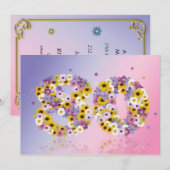 Invitation Fête du 80e anniversaire, avec des lettres fleurie (Devant / Derrière)