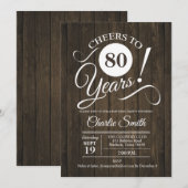 Invitation Fête du 80e anniversaire avec Motif en bois (Devant / Derrière)