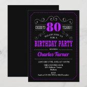 Invitation Fête du 80e anniversaire - Black Purple (Devant / Derrière)