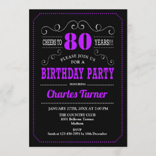 Invitation Fête du 80e anniversaire - Black Purple
