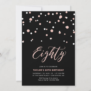 Invitation Fête du 80e anniversaire Black Rose Gold Simple Ei