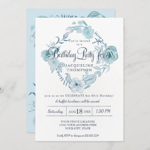 Invitation Fête du 80e anniversaire Couleur d'eau bleu Dusty 