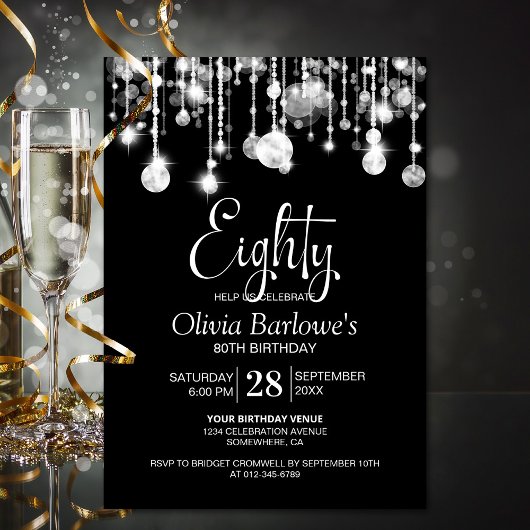 Invitation Fête du 80e anniversaire de l'élégant Black White