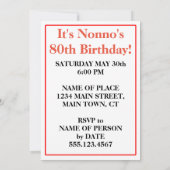 Invitation Fête du 80e anniversaire de Nonno (Dos)