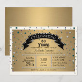 Invitation Fête du 80e anniversaire Faux Jewel Confetti (Devant / Derrière)