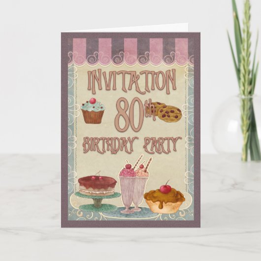 Invitation Fête du 80e anniversaire - Gâteaux, Cookies, Glace (Devant)