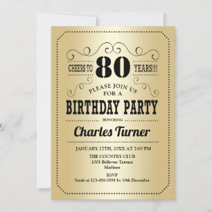 Invitation Fête du 80e anniversaire - Gold Black