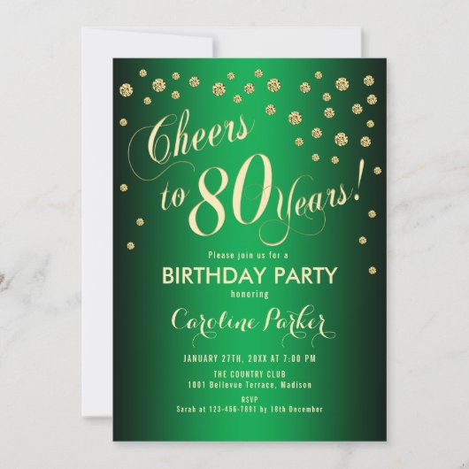Invitation Fête du 80e anniversaire - Gold Green (Devant)