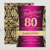 Invitation Fête du 80e anniversaire - Gold Pink Black (Devant / Derrière)