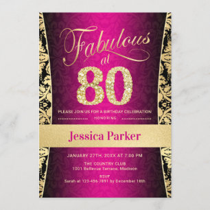 Invitation Fête du 80e anniversaire - Gold Pink Black
