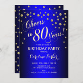 Invitation Fête du 80e anniversaire - Gold Royal Blue (Devant / Derrière)