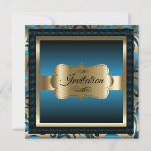 Invitation Fête du 80e anniversaire | Métal bleu et or (Devant)