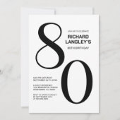 Invitation Fête du 80e anniversaire moderne noir et blanc (Devant)