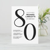 Invitation Fête du 80e anniversaire moderne noir et blanc (Debout devant)