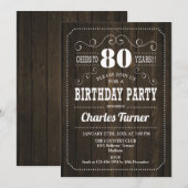 Invitation Fête du 80e anniversaire - Motif en bois Brown (Devant / Derrière)