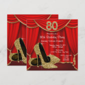 Invitation Fête du 80e anniversaire Red Gold High Heel (Devant / Derrière)