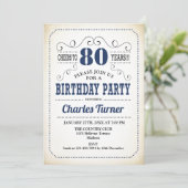 Invitation Fête du 80e anniversaire - Retro Creamy White et N (Debout devant)