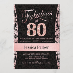 Invitation Fête du 80e anniversaire - Rose Gold Black