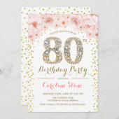 Invitation Fête du 80e anniversaire - Rose or blanc (Devant / Derrière)