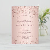 Invitation fête du 80e anniversaire rose or étoiles saupoudre (Debout devant)
