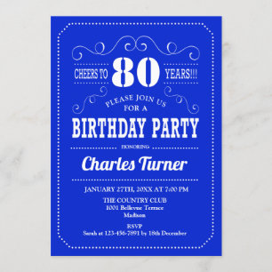 Invitation Fête du 80e anniversaire - Royal Blue White