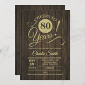 Invitation Fête du 80e anniversaire - Rustic Wood Gold (Devant / Derrière)