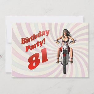 Invitation Fête du 81e anniversaire avec une fille sur une mo