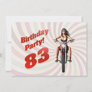 Invitation Fête du 83e anniversaire avec une fille sur une mo