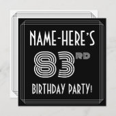 Invitation Fête du 83ème anniversaire : Art Déco Style avec/ (Devant / Derrière)