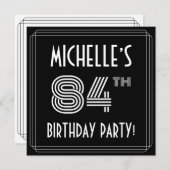 Invitation Fête du 84e anniversaire : Style Art Déco avec nom (Devant / Derrière)