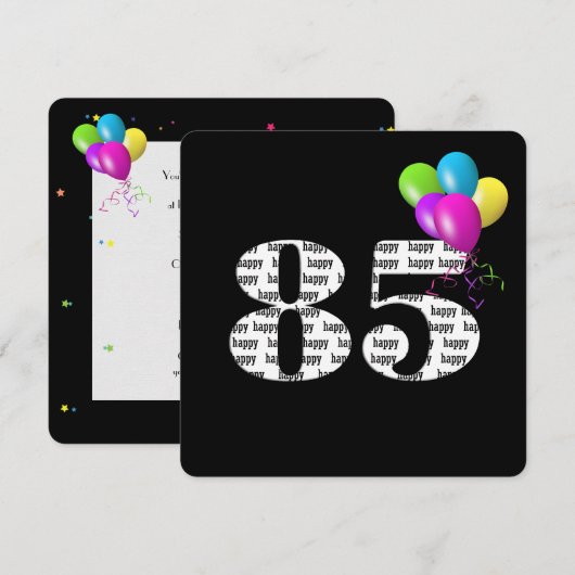 Invitation Fête du 85e anniversaire avec bouquet de ballons (Devant / Derrière)