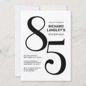 Invitation Fête du 85e anniversaire moderne noir et blanc (Devant)