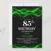 Invitation Fête du 85e anniversaire moderne noir et vert (Devant)
