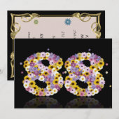 Invitation Fête du 88ème anniversaire, avec des lettres fleur (Devant / Derrière)
