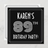 Invitation Fête du 89e anniversaire : Art Déco Style avec nom (Devant / Derrière)
