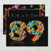 Invitation Fête du 89e anniversaire, avec bulles et balles (Devant / Derrière)
