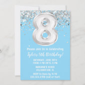 Invitation Fête du 8e anniversaire en argent bleu clair (Devant)
