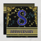 Invitation Fête du 8e anniversaire noir et or (Devant / Derrière)