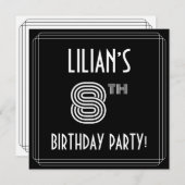 Invitation Fête du 8e anniversaire : Style Art Déco avec Nom  (Devant / Derrière)