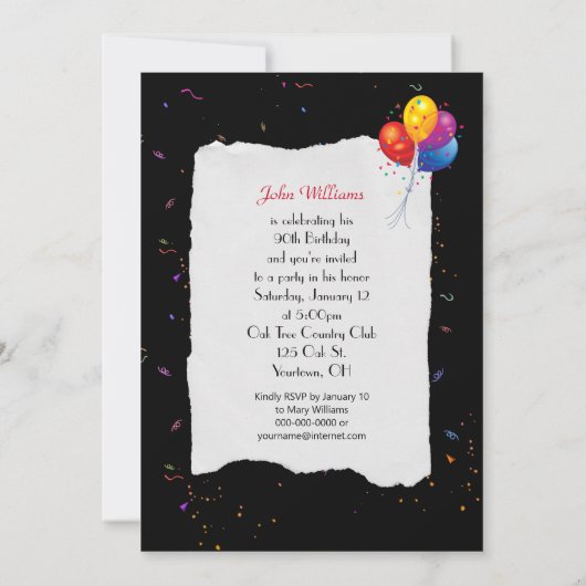 Invitation Fête du 90e anniversaire (Dos)