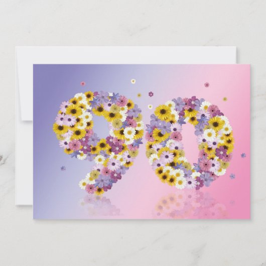 Invitation Fête du 90e anniversaire, avec des lettres fleurie (Devant)