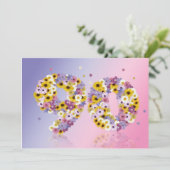 Invitation Fête du 90e anniversaire, avec des lettres fleurie (Debout devant)