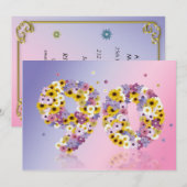 Invitation Fête du 90e anniversaire, avec des lettres fleurie (Devant / Derrière)