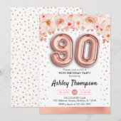 Invitation Fête du 90e anniversaire - Ballons d'or Rose (Devant / Derrière)