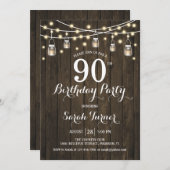 Invitation Fête du 90e anniversaire - Bois rustique (Devant / Derrière)