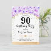 Invitation Fête du 90e anniversaire - Gold Purple Flowers (Debout devant)