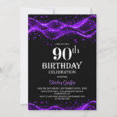 Invitation Fête du 90e anniversaire moderne noir et violet (Devant)